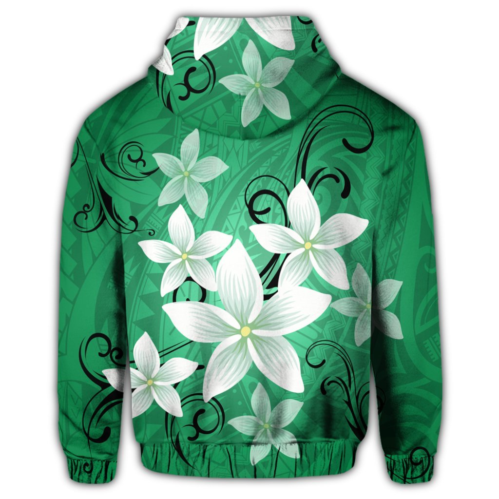 Hawaiian Plumeria Polynesian Zip Hoodie Green - Polynesian Pride