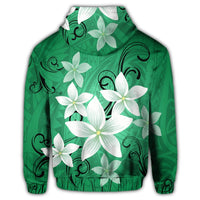 Hawaiian Plumeria Polynesian Zip Hoodie Green - Polynesian Pride
