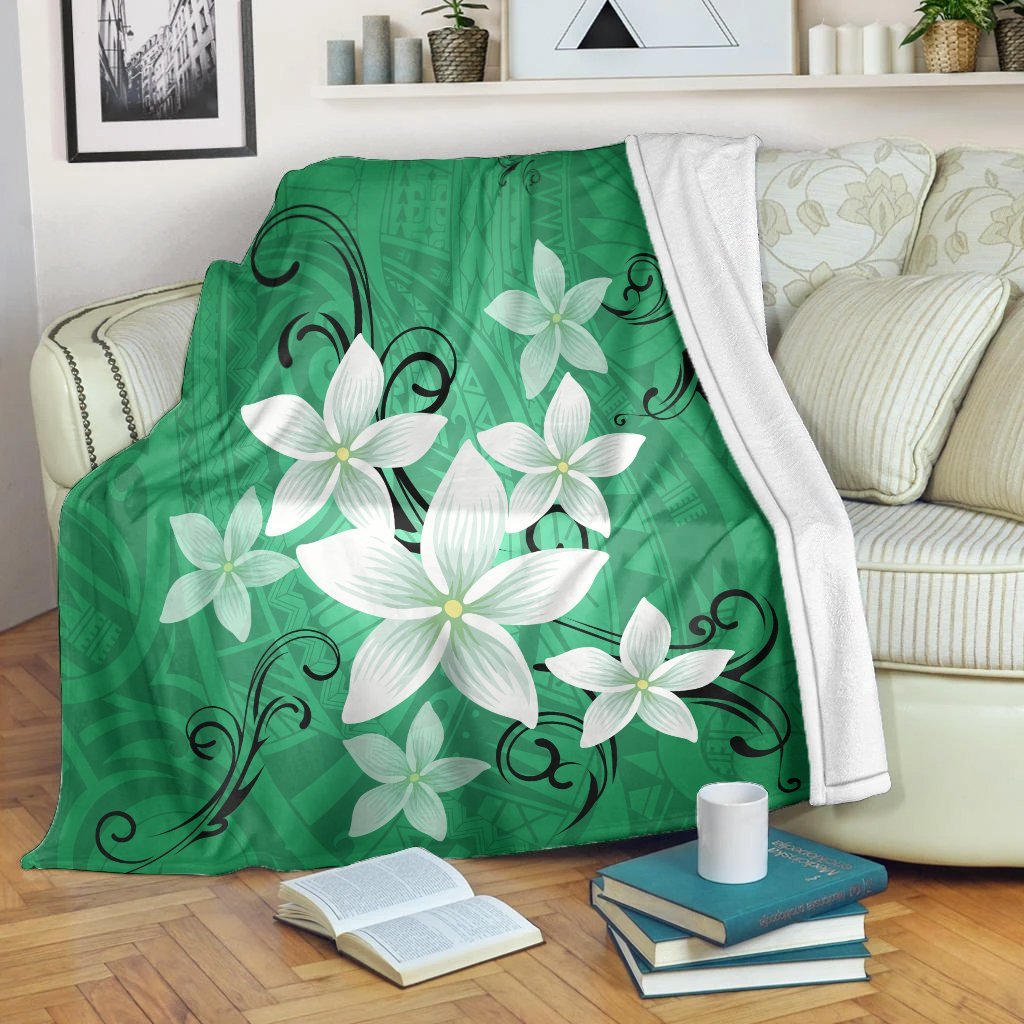 Hawaiian Plumeria Polynesian Premium Blankets - Green - AH White - Polynesian Pride