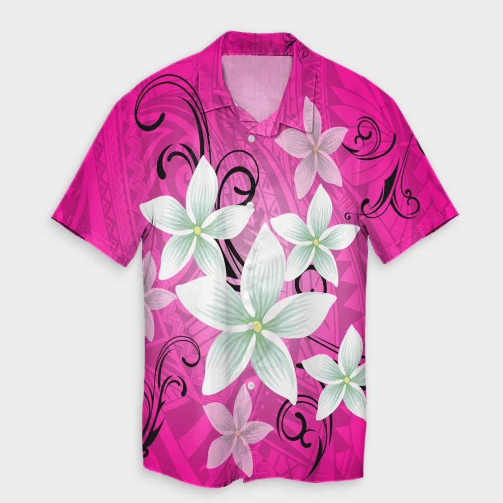 Hawaiian Plumeria Polynesian Hawaiian Shirt - Pink - AH Unisex Black - Polynesian Pride