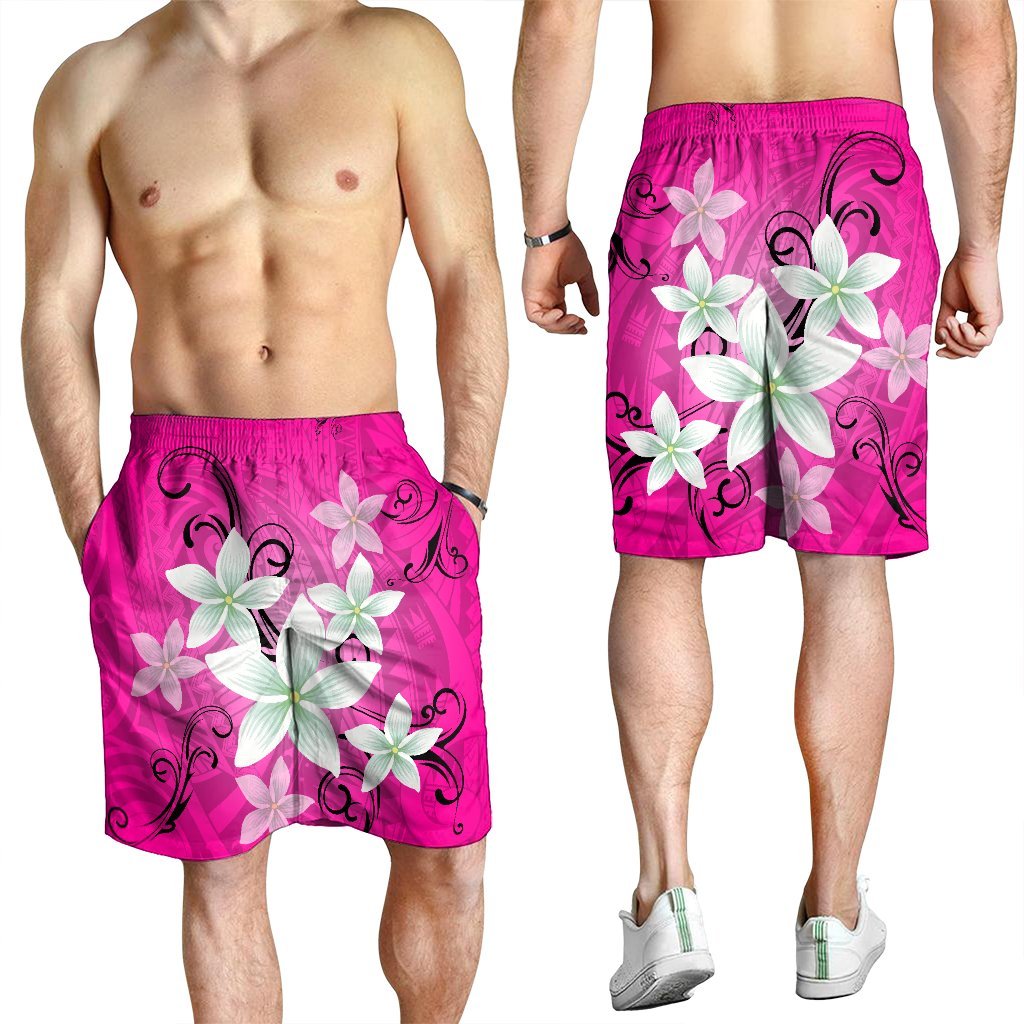 Hawaiian Plumeria Polynesian Men's Shorts - Pink - AH - Polynesian Pride