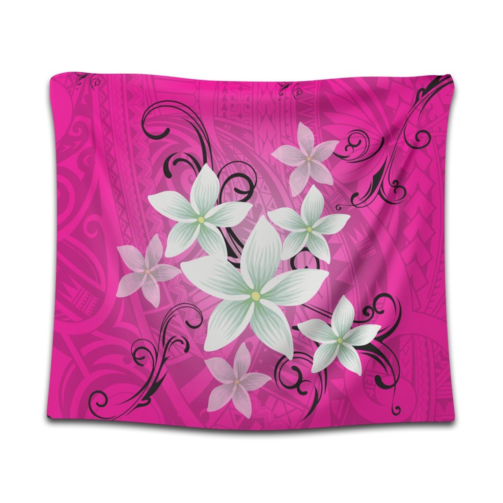 Hawaiian Plumeria Polynesian Tapestry - Pink - AH Wall Tapestry Black - Polynesian Pride