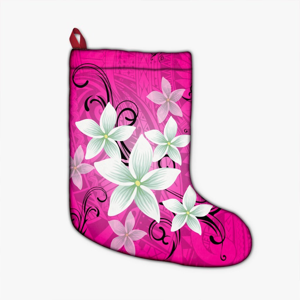 Hawaiian Plumeria Polynesian Christmas Stocking - Pink - AH Christmas Stocking 26 X 42 cm Black - Polynesian Pride