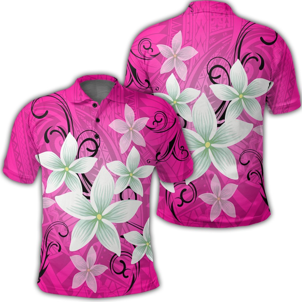 Hawaiian Plumeria Polynesian Polo Shirt Pink Unisex Black - Polynesian Pride