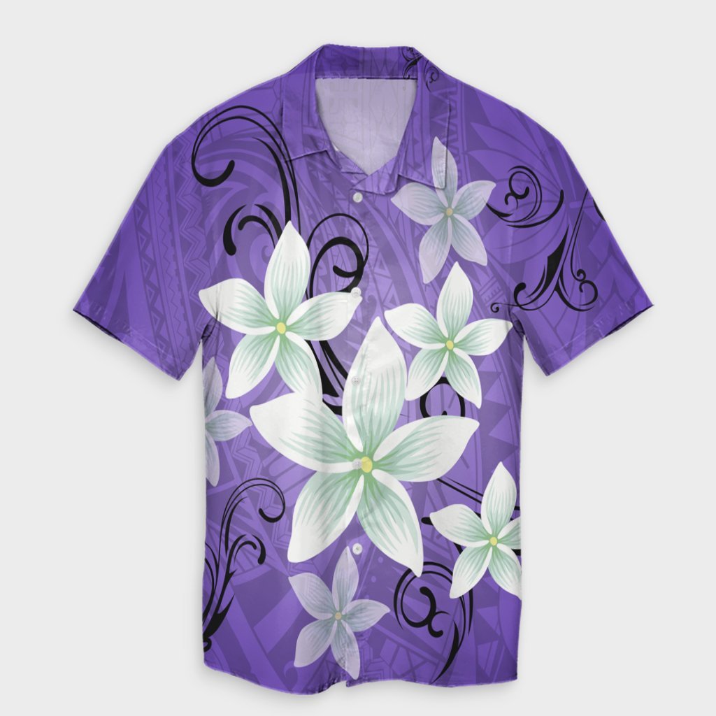 Hawaiian Plumeria Polynesian Hawaiian Shirt - Purple - AH Unisex Black - Polynesian Pride