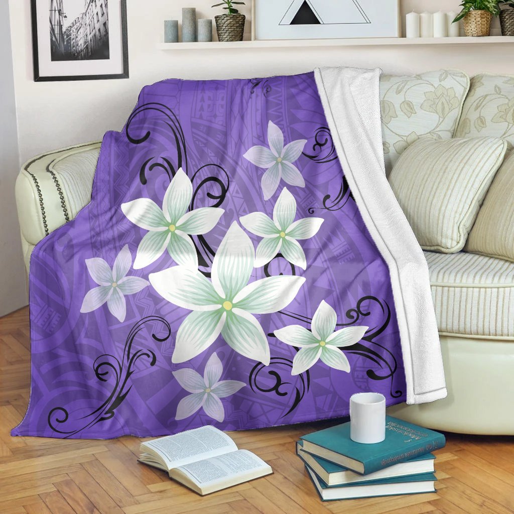 Hawaiian Plumeria Polynesian Premium Blankets - Purple - AH White - Polynesian Pride