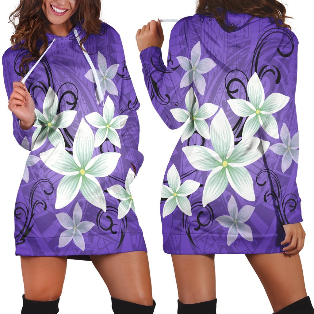 Hawaiian Plumeria Polynesian Hoodie Dress - Purple - AH Black - Polynesian Pride