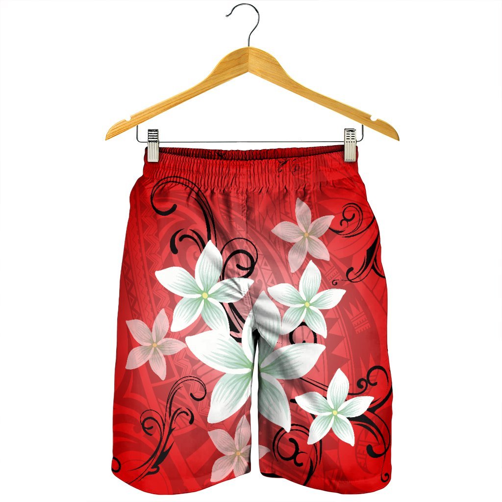 Hawaiian Plumeria Polynesian Men's Shorts - Red - AH - Polynesian Pride