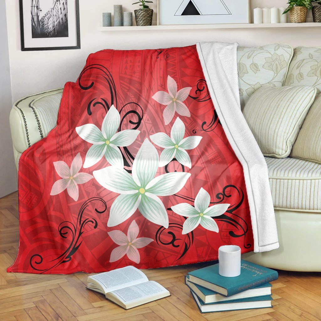 Hawaiian Plumeria Polynesian Premium Blankets - Red - AH White - Polynesian Pride