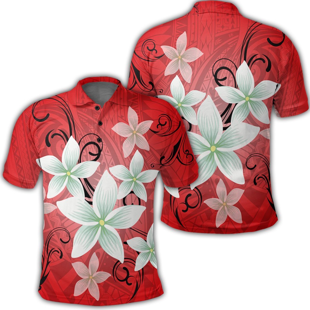 Hawaiian Plumeria Polynesian Polo Shirt Red Unisex Black - Polynesian Pride