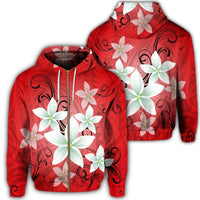 Hawaiian Plumeria Polynesian Zip Hoodie Red Unisex Art - Polynesian Pride