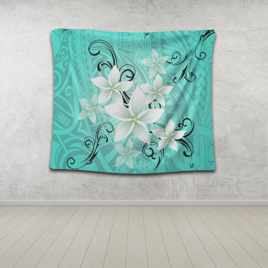 Hawaiian Plumeria Polynesian Tapestry - Turquoise - AH - Polynesian Pride