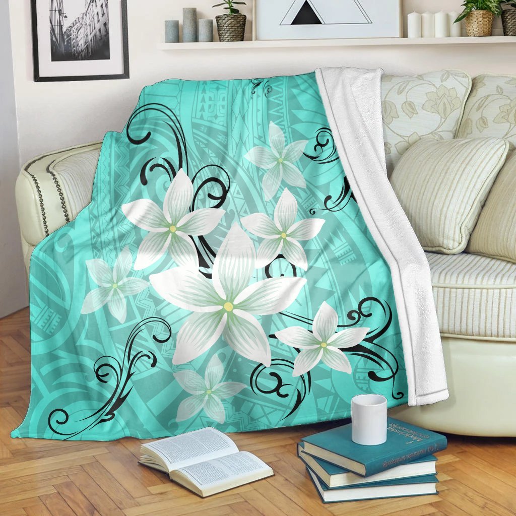 Hawaiian Plumeria Polynesian Premium Blankets - Turquoise - AH White - Polynesian Pride