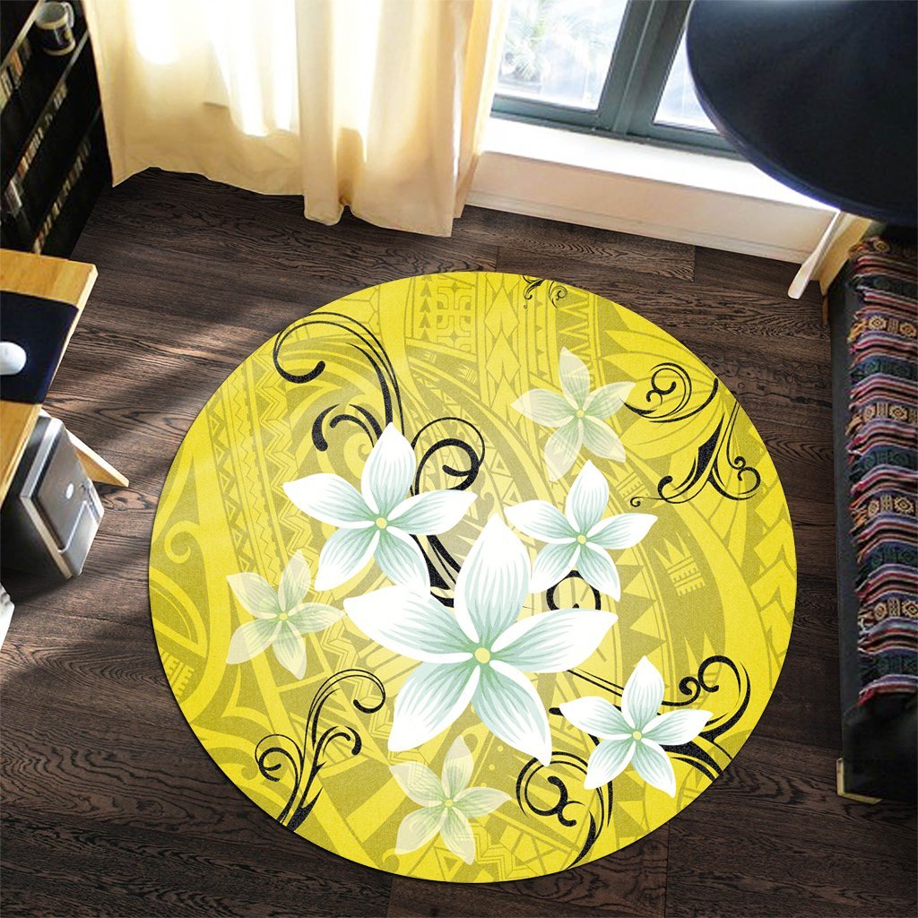 Hawaiian Plumeria Polynesian Round Carpet - Yellow - AH - Polynesian Pride