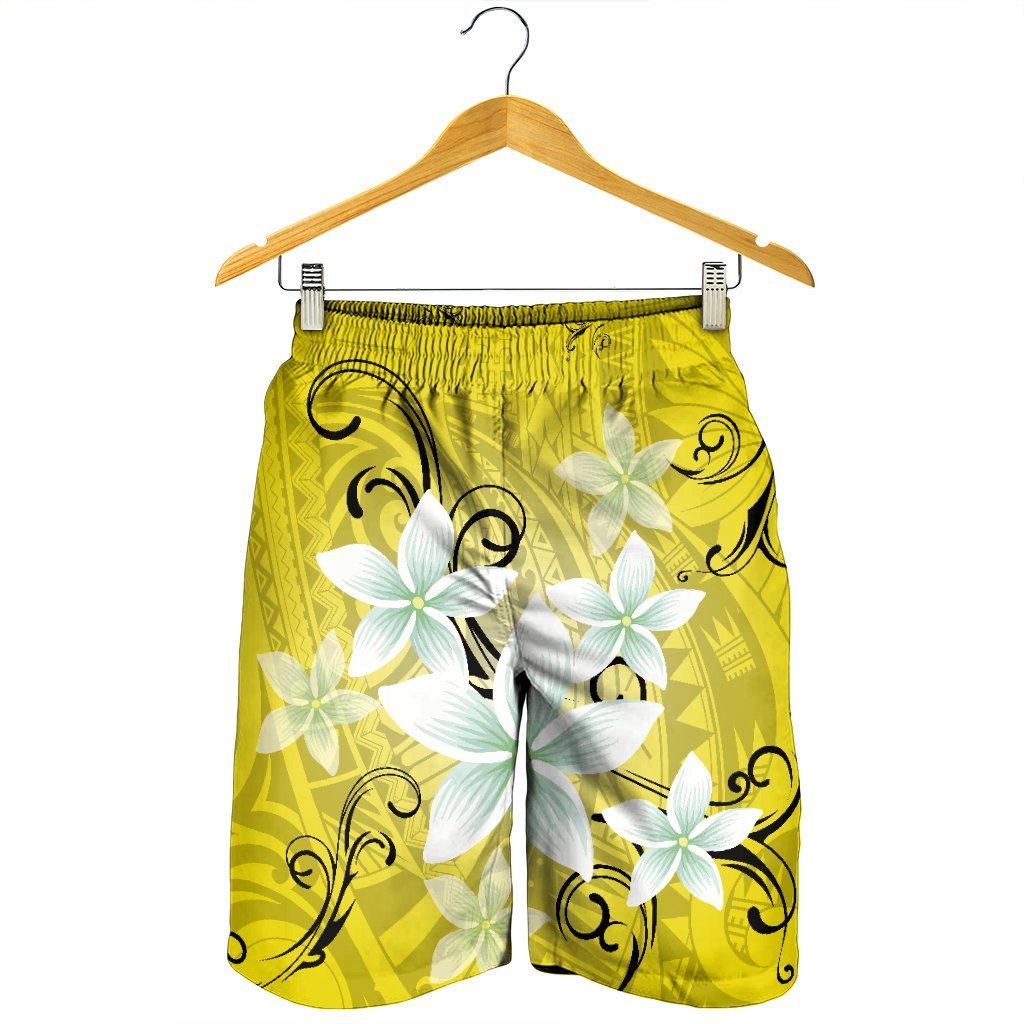 Hawaiian Plumeria Polynesian Men's Shorts - Yellow - AH - Polynesian Pride
