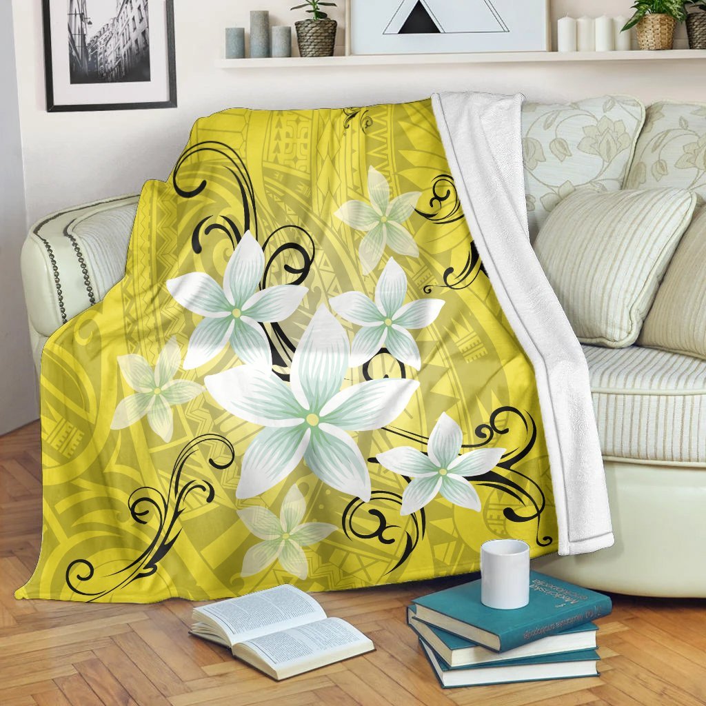 Hawaiian Plumeria Polynesian Premium Blankets - Yellow - AH White - Polynesian Pride