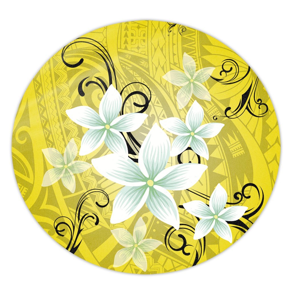 Hawaiian Plumeria Polynesian Round Carpet - Yellow - AH Round Carpet Luxurious Plush - Polynesian Pride