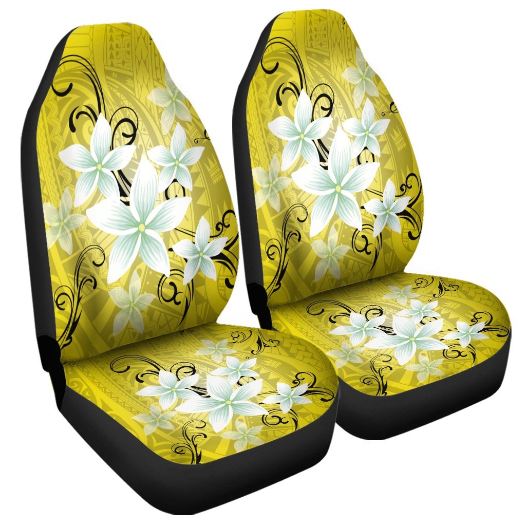 Hawaiian Plumeria Polynesian Car Seat Covers - Yellow - AH Universal Fit Black - Polynesian Pride