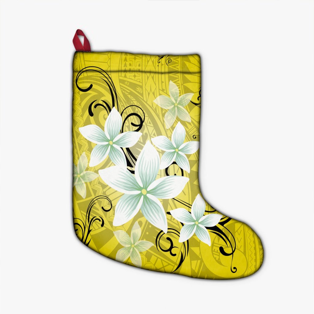 Hawaiian Plumeria Polynesian Christmas Stocking - Yellow - AH Christmas Stocking 26 X 42 cm Black - Polynesian Pride