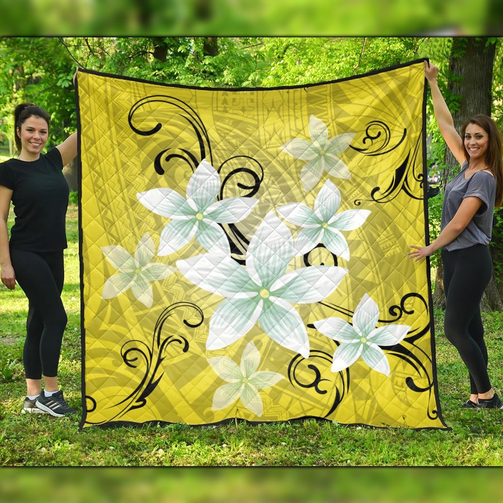 Hawaiian Plumeria Polynesian Premium Quilts - Yellow - AH Black - Polynesian Pride