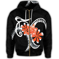 Hawaiian Plumeria Polynesian Orange Zip Hoodie - Polynesian Pride