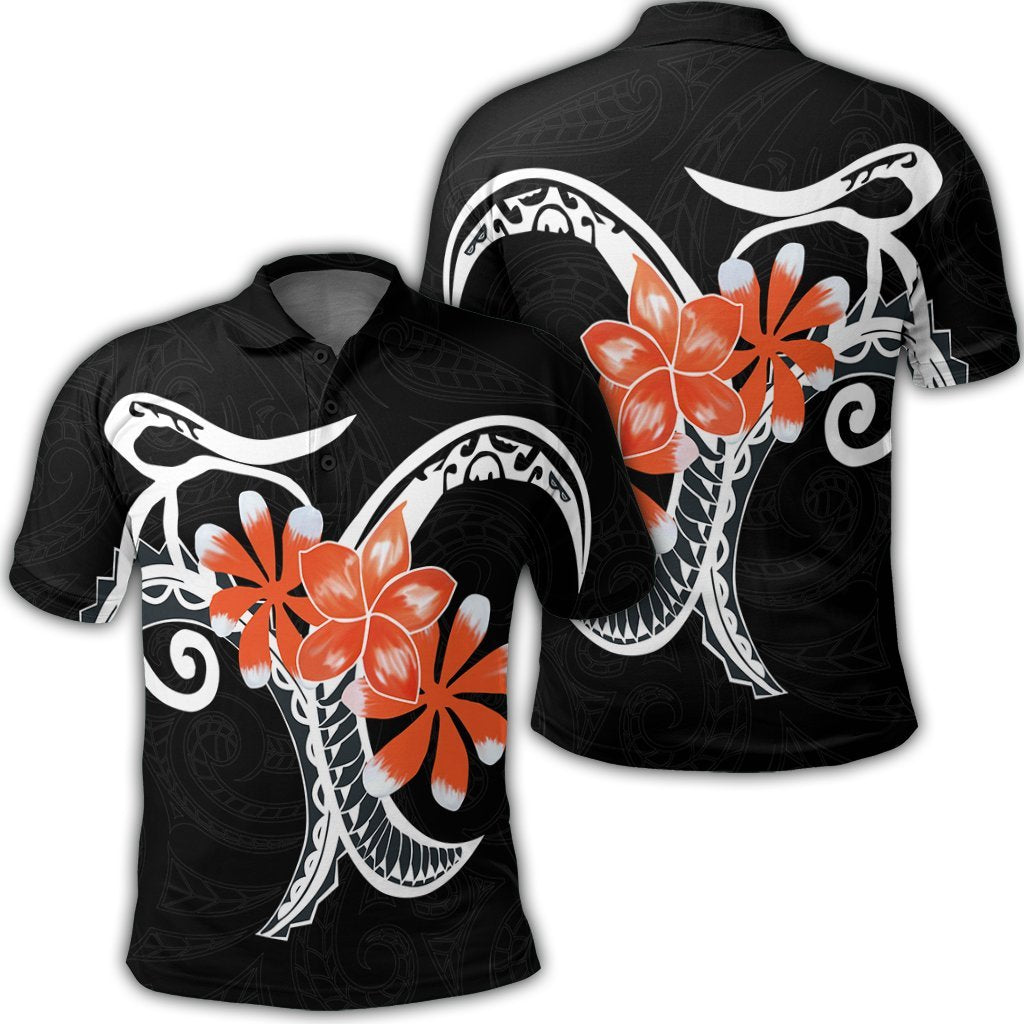 Hawaiian Plumeria Polynesian Orange Polo Shirt Unisex Black - Polynesian Pride