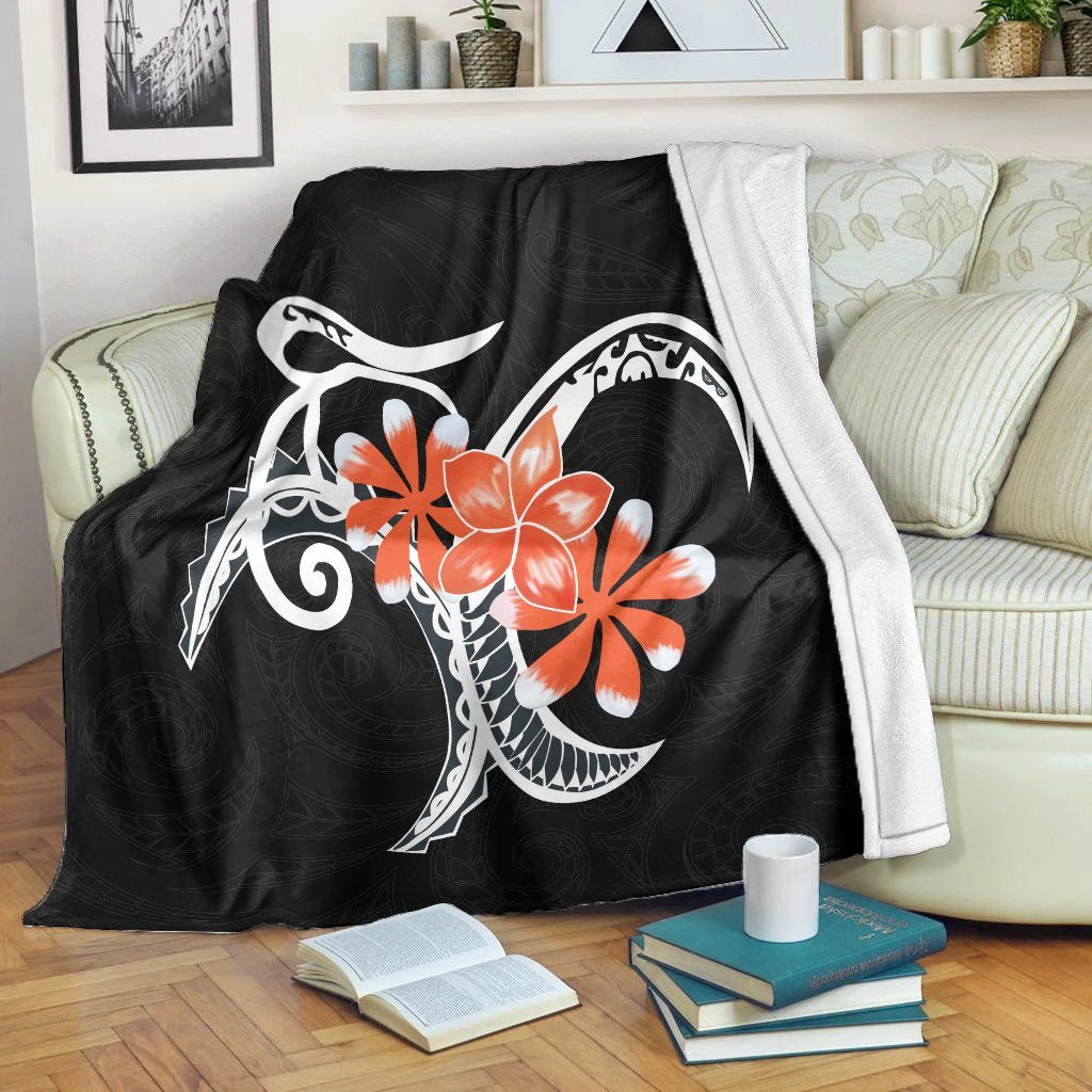 Hawaiian Plumeria Polynesian Orange Premium Blankets - AH White - Polynesian Pride