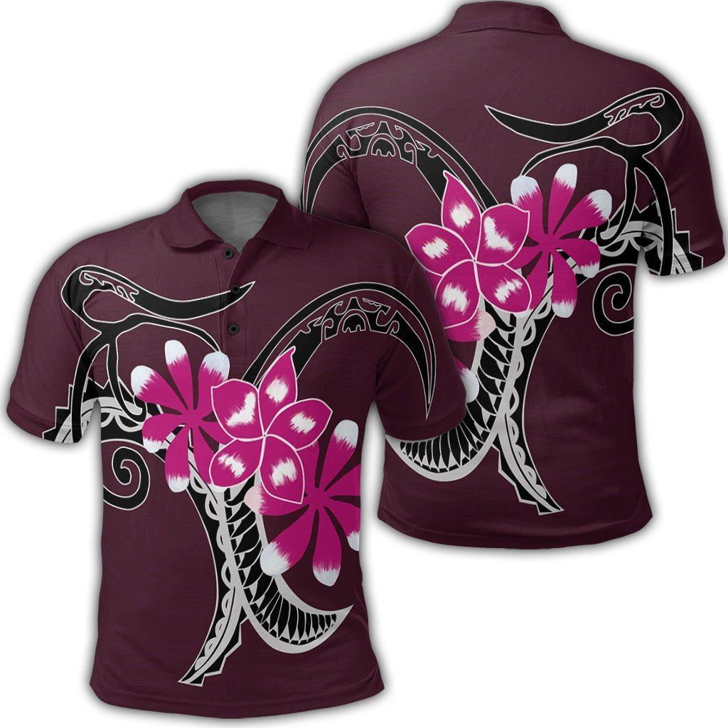 Hawaiian Plumeria Polynesian Pink Polo Shirt Unisex Black - Polynesian Pride