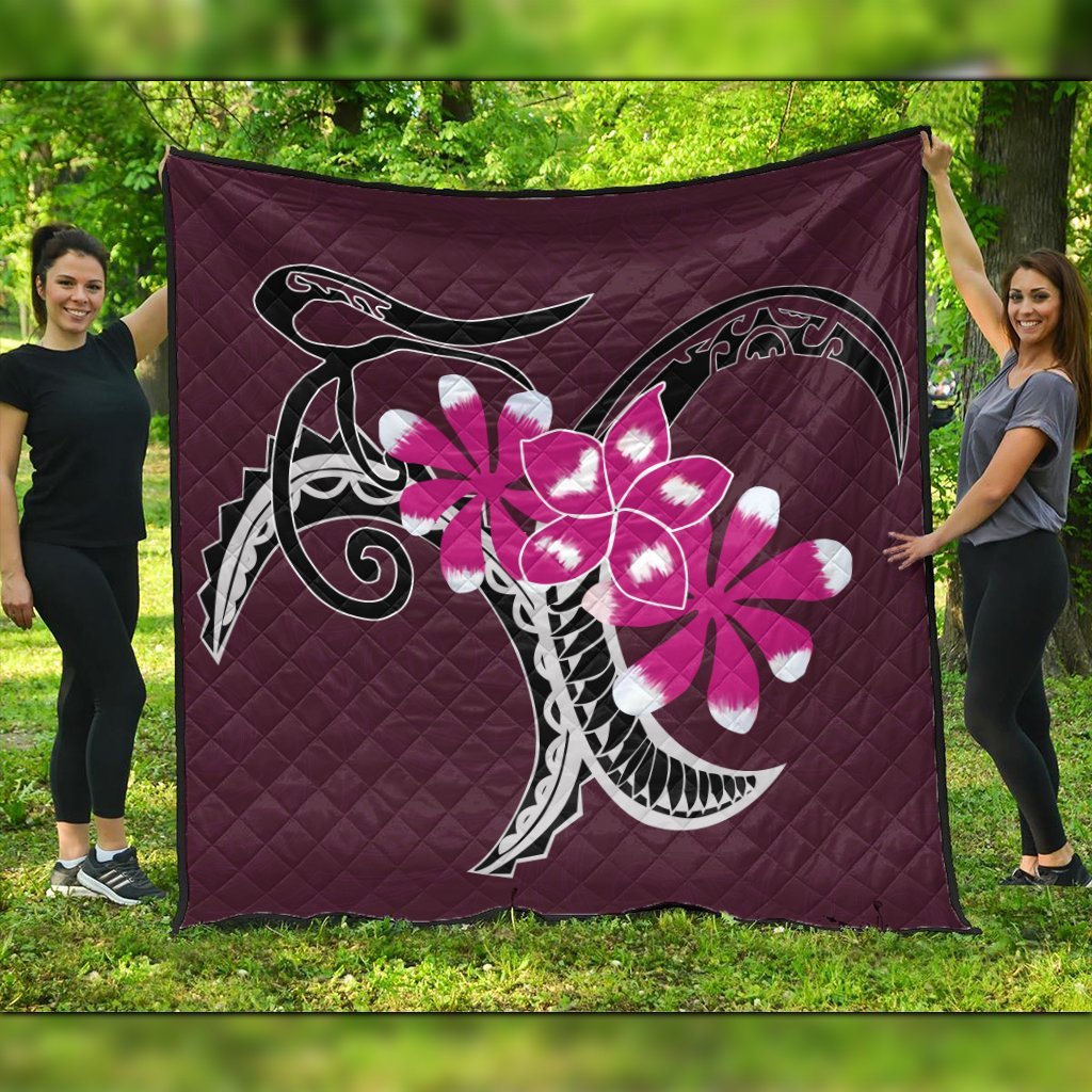 Hawaiian Plumeria Polynesian Pink Premium Quilts - AH Black - Polynesian Pride