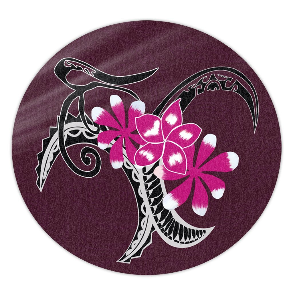 Hawaiian Plumeria Polynesian Pink Round Carpet - AH Round Carpet Luxurious Plush - Polynesian Pride