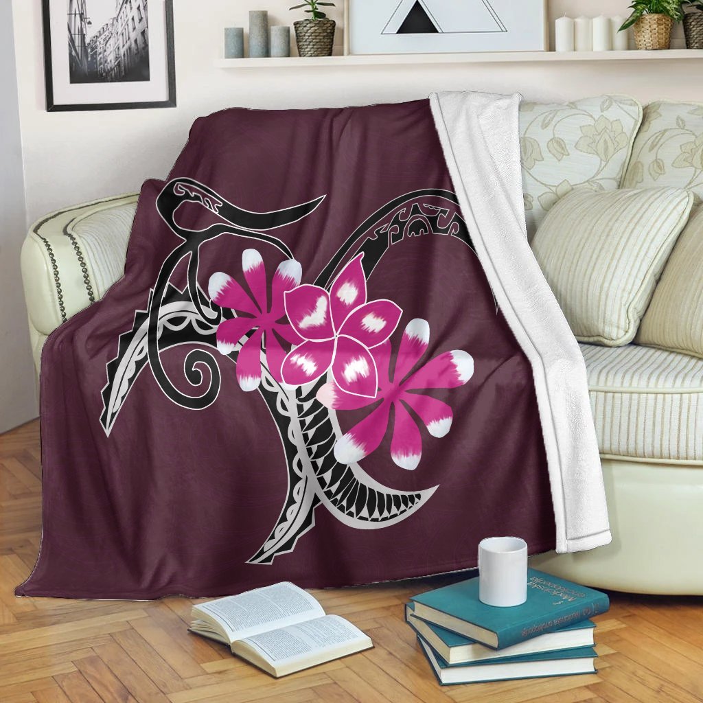 Hawaiian Plumeria Polynesian Pink Premium Blankets - AH White - Polynesian Pride