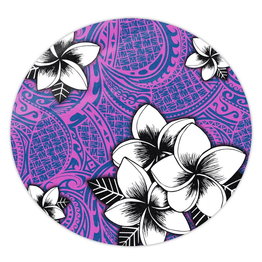 Hawaiian Plumeria Tribal Pink Polynesian Round Carpet Blue AH Round Carpet Luxurious Plush - Polynesian Pride