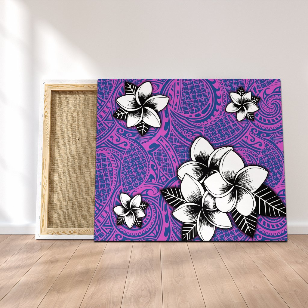 Hawaiian Plumeria Tribal Pink Polynesian Canvas Blue AH Canvas Poly-cotton - Polynesian Pride