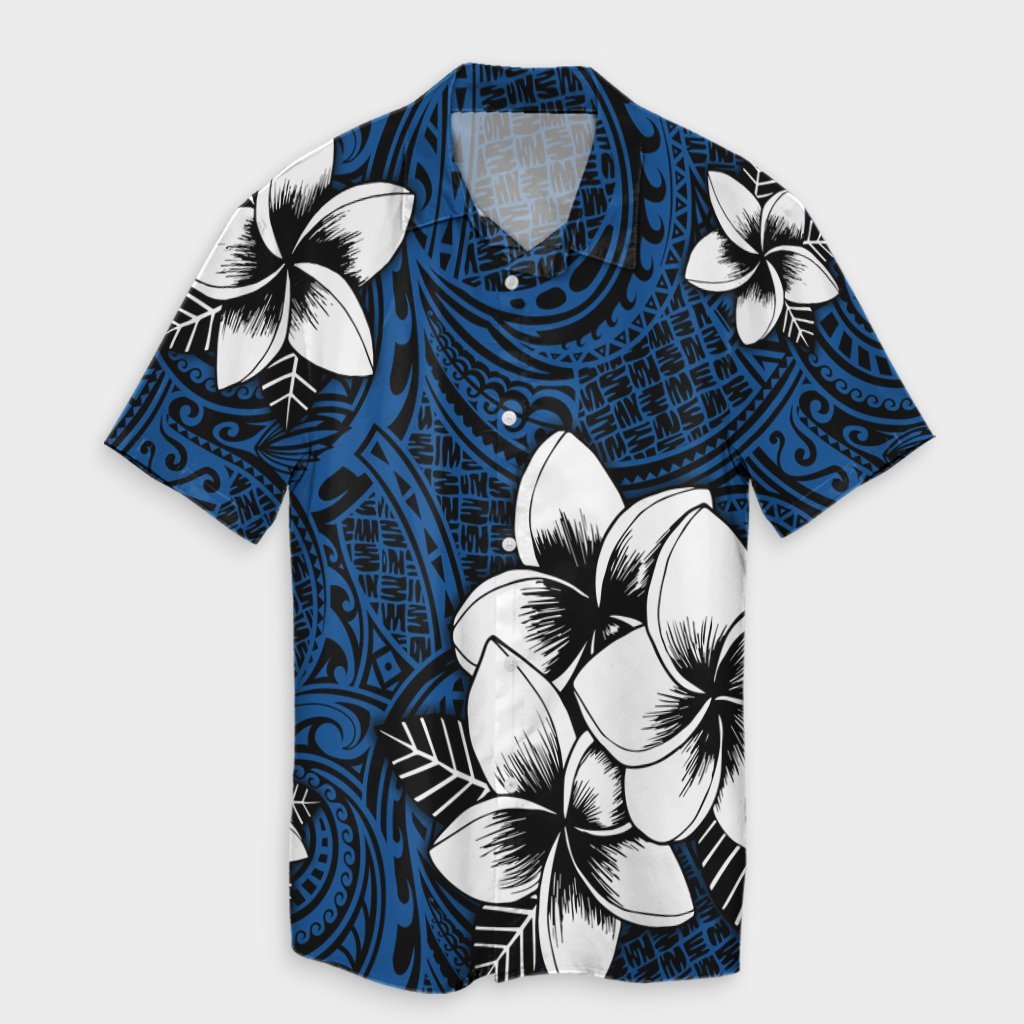 Hawaiian Plumeria Tribal Polynesian Hawaiian Shirt Blue AH Unisex Black - Polynesian Pride