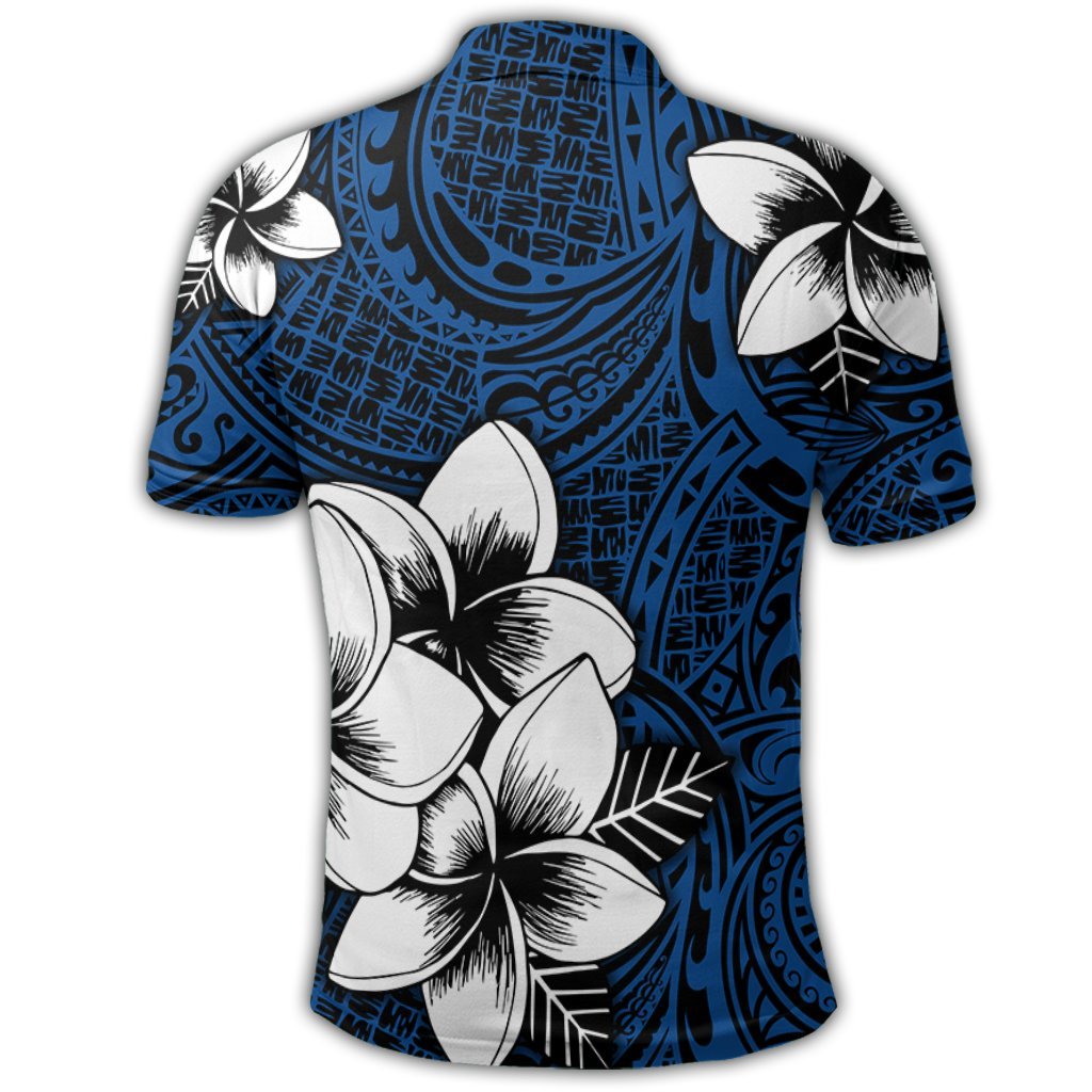 Hawaiian Plumeria Tribal Polynesian Polo Shirt Blue - Polynesian Pride