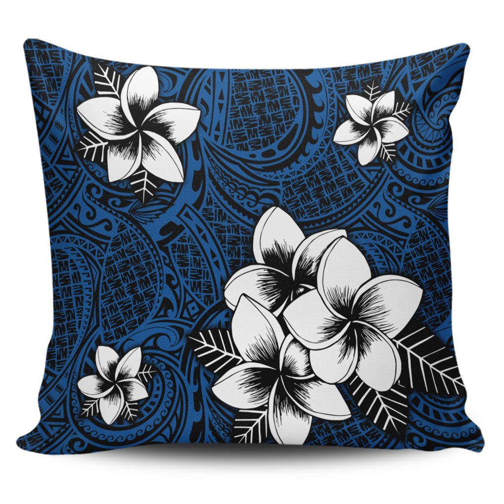 Hawaiian Plumeria Tribal Polynesian Pillow Covers Blue AH Pillow Covers Black - Polynesian Pride