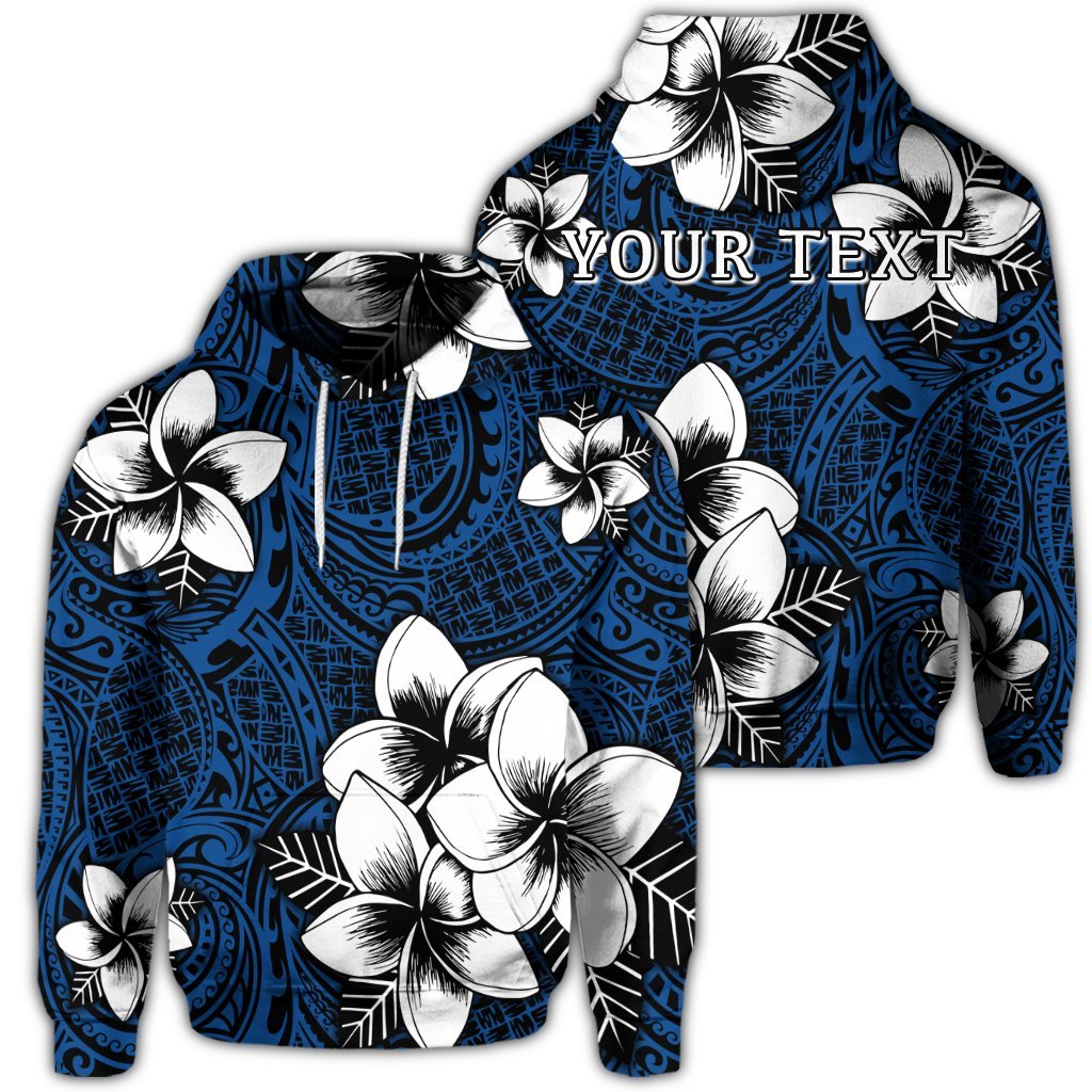 Custom Hawaiian Plumeria Tribal Polynesian Hoodie Blue Unisex Art - Polynesian Pride