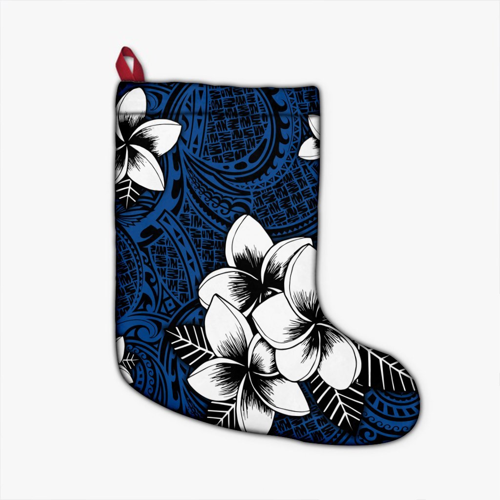 Hawaiian Plumeria Tribal Polynesian Christmas Stocking Blue AH Christmas Stocking 26 X 42 cm Black - Polynesian Pride