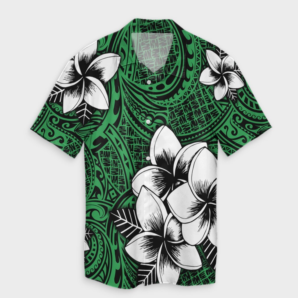 Hawaiian Plumeria Tribal Polynesian Hawaiian Shirt Green AH Unisex Black - Polynesian Pride