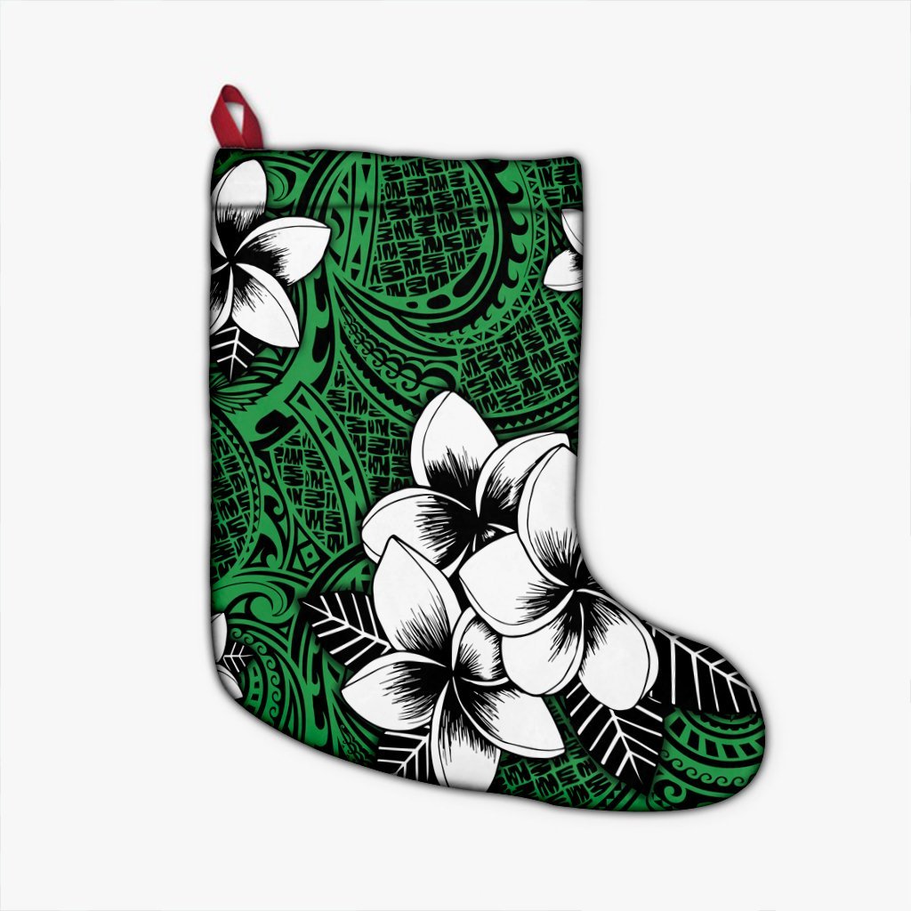 Hawaiian Plumeria Tribal Polynesian Christmas Stocking Green AH Christmas Stocking 26 X 42 cm Black - Polynesian Pride