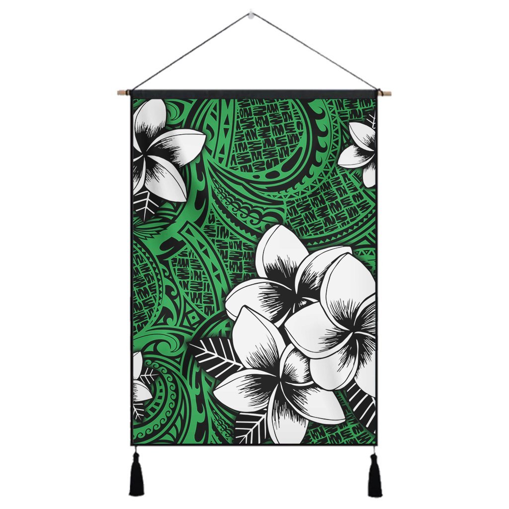 Hawaiian Plumeria Tribal Polynesian Hanging Poster Green AH Hanging Poster Cotton And Linen - Polynesian Pride