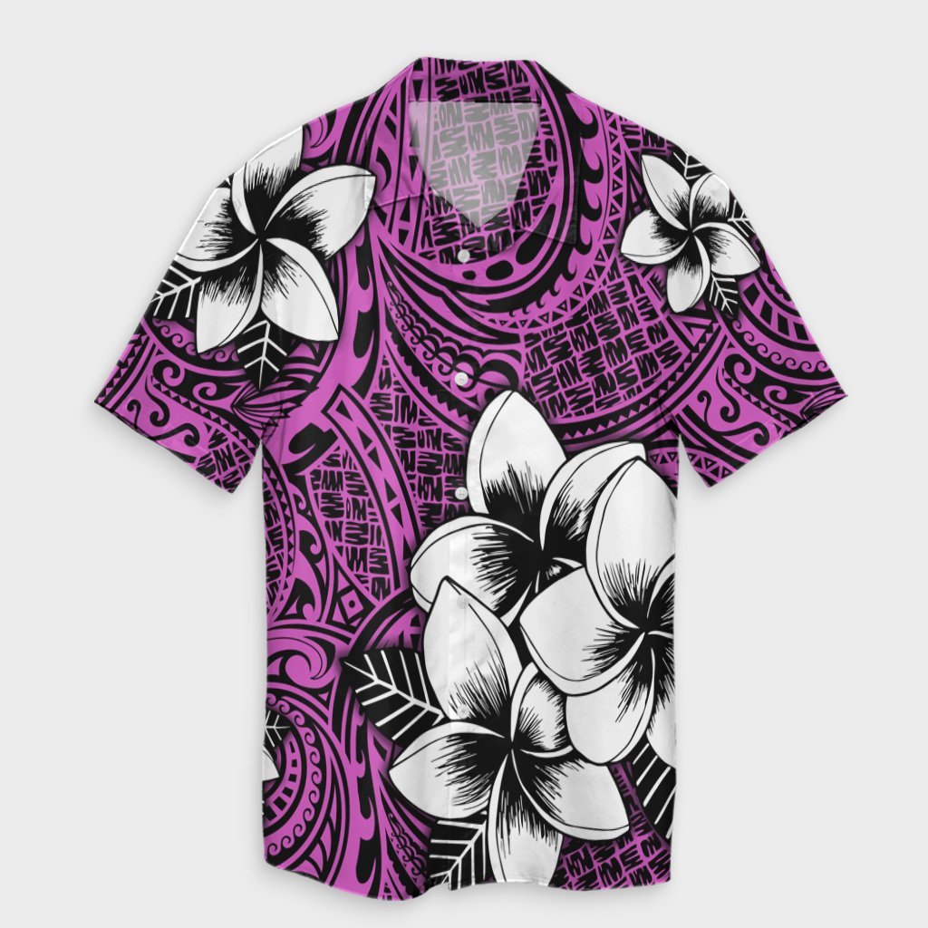 Hawaiian Plumeria Tribal Polynesian Hawaiian Shirt Pink AH Unisex Black - Polynesian Pride