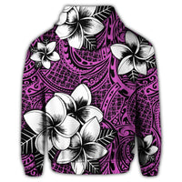 Hawaiian Plumeria Tribal Polynesian Zip Hoodie Pink - Polynesian Pride