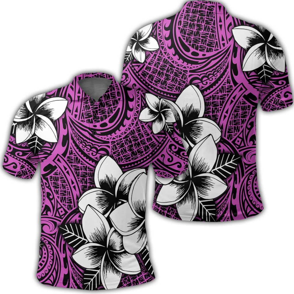 Hawaiian Plumeria Tribal Polynesian Polo Shirt Pink Unisex Black - Polynesian Pride