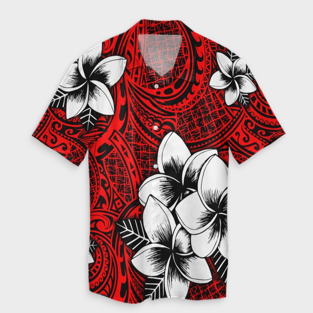 Hawaiian Plumeria Tribal Polynesian Hawaiian Shirt Red AH Unisex Black - Polynesian Pride