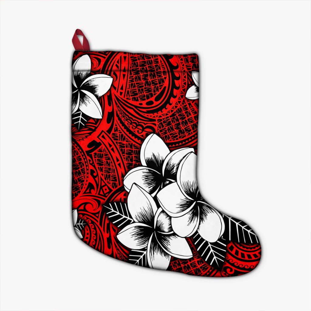 Hawaiian Plumeria Tribal Polynesian Christmas Stocking Red AH Christmas Stocking 26 X 42 cm Black - Polynesian Pride