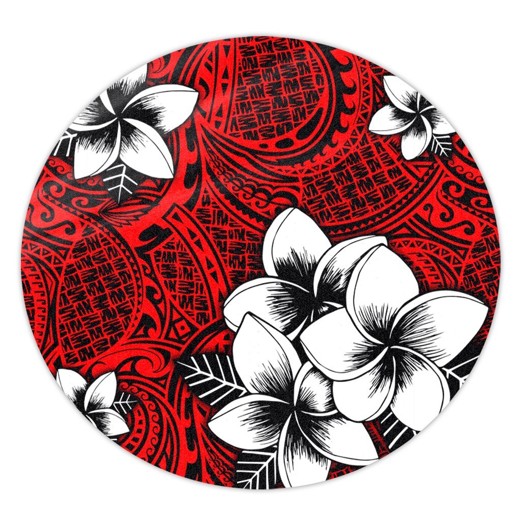 Hawaiian Plumeria Tribal Polynesian Round Carpet Red AH Round Carpet Luxurious Plush - Polynesian Pride