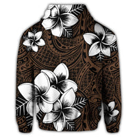 Hawaiian Plumeria Tribe Brown Polynesian Zip Hoodie - Polynesian Pride