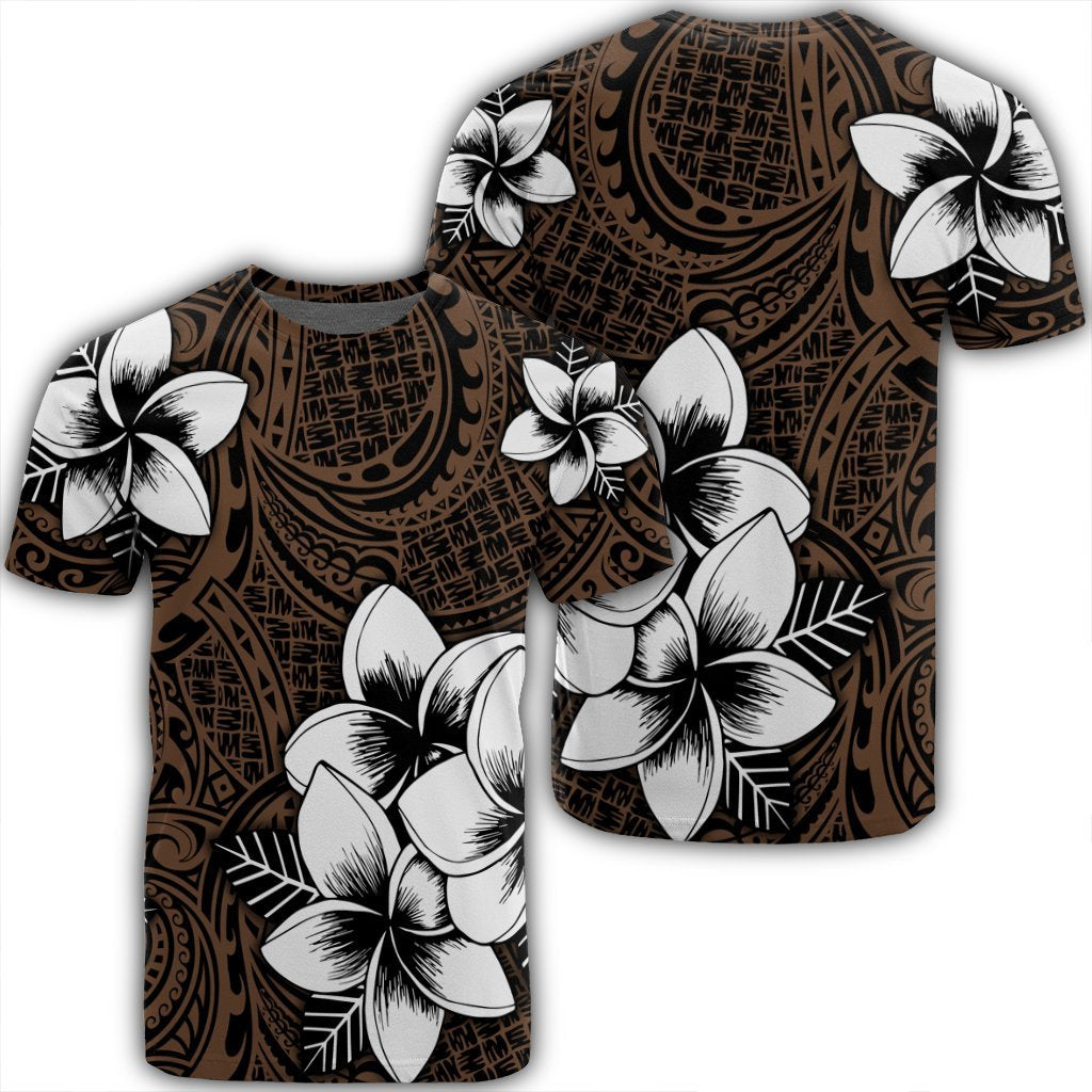 Hawaiian Plumeria Tribe Brown Polynesian T Shirt AH Unisex Black - Polynesian Pride