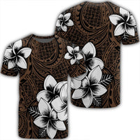 Hawaiian Plumeria Tribe Brown Polynesian T Shirt AH Unisex Black - Polynesian Pride